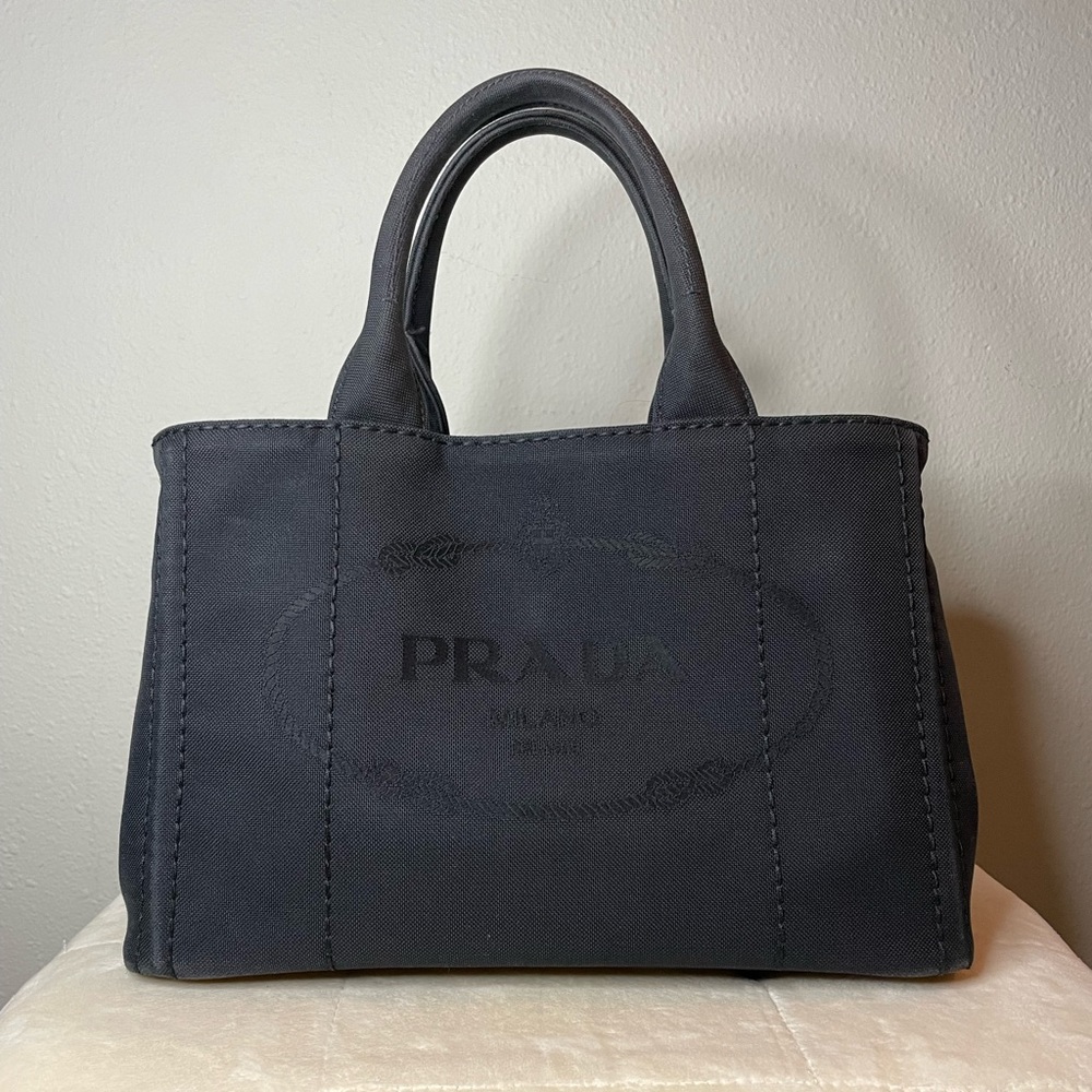 Prada Canapa Canvas tote bag jacquard 2way in black